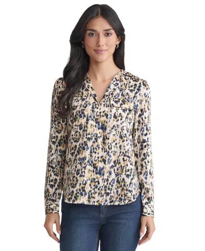 JONES NEW YORK WOMEN'S ANIMAL-PRINT FLAP-POCKET LONG-SLEEVE TOP