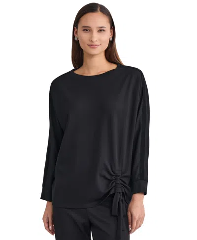 Jones New York Women's Asymmetrical Ruched Dolman Velvet Tunic In Black