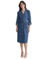 Jones New York Women's Belted Button-down Cotton Collared Denim Dress In Blue