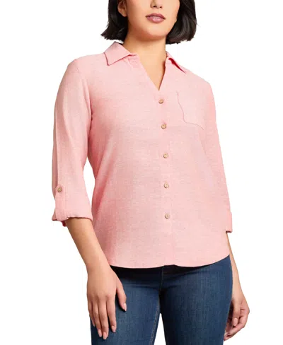 Jones New York Women's Button-front Roll-tab-sleeve Blouse