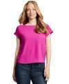 Jones New York Petite Round-neck Side-button Short-sleeve Top In Pink