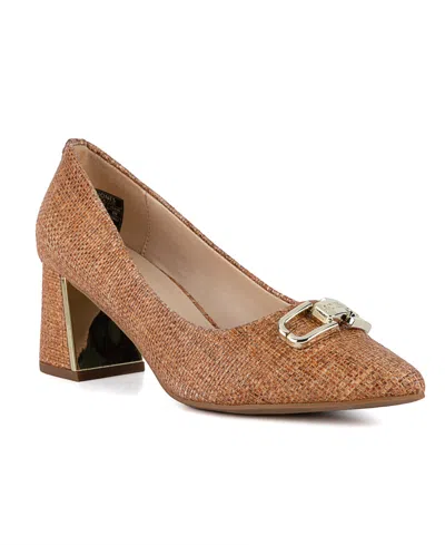 Jones New York Women's Candyn Block Heel Dress Pumps In Cognac Raffia