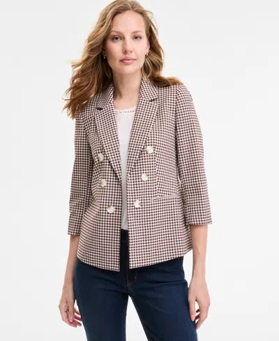 JONES NEW YORK WOMEN'S CHECKERED OPEN-FRONT JACKET
