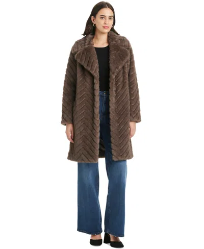 Jones New York Women's Chevron Textured Faux-fur Coat, Exclusively At Macy's In Brown