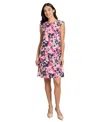 Jones New York Floral Extended Cap Sleeve Linen Blend Dress In Jones White Multi