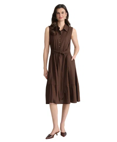 Jones New York Womens Collared Neck Midi Shirt Dress In Brown