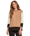Jones New York Serenity Colorblock Three-quarter Sleeve Knit Top In Praline Multi