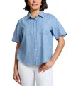 Jones New York Stripe Short Sleeve Chambray Button-up Shirt