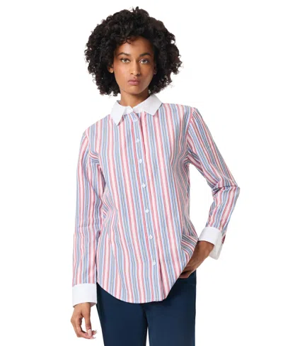 Jones New York Women's Cotton Oversized Striped Shirt In Rose Multi