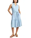 Jones New York Petite Cotton Belted A-line Shirtdress In Blue