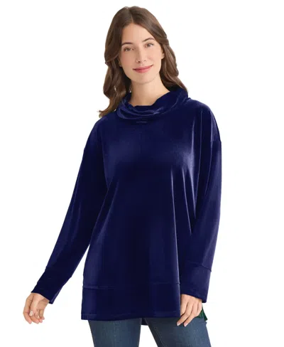Jones New York Women's Cowl Neck Side Slit Sweater In Blue