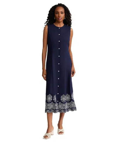 Jones New York Linen Blend Sleeveless Dress In Blue