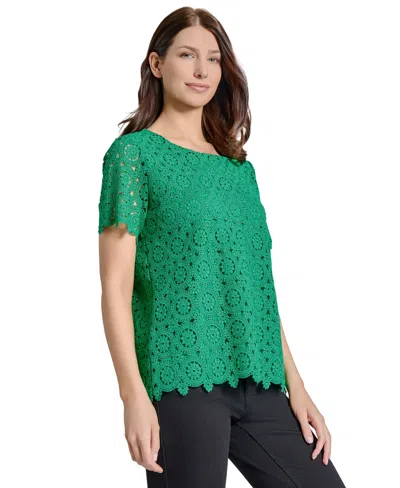 JONES NEW YORK WOMEN'S CREWNECK SHORT-SLEEVE LACE TOP