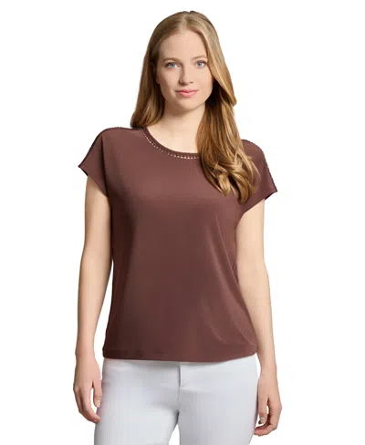 JONES NEW YORK WOMEN'S CREWNECK SHORT-SLEEVE TOP