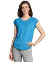 Jones New York Button Accent Cap Sleeve Top In Blue