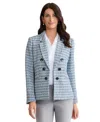 Jones New York Faux Double Breasted Tweed Jacket In Blue