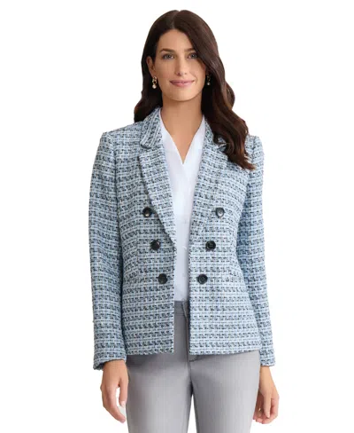 Jones New York Faux Double Breasted Tweed Jacket In Blue