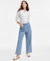 Jones New York Petite Cotton Patch-pocket Drawstring Pants In Blue