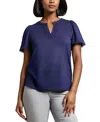 Jones New York Womens Drapey Split Neck Short Sleeve Top Xs Pxl In Blue