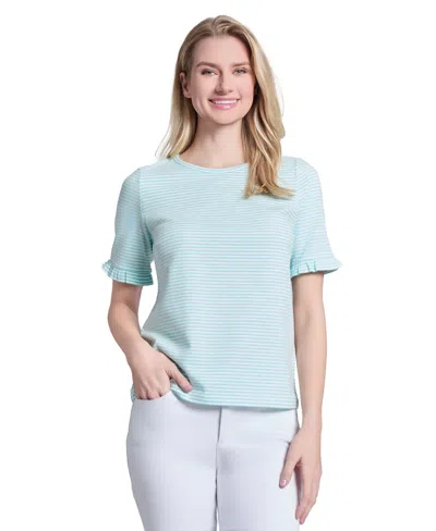 Jones New York Women's Elbow Ruffle Sleeve Crew Neck Top In Aqua Mist