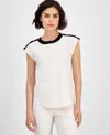 Jones New York Drop Shoulder Contrast Trim Top In White