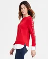 Jones New York Womens Layered Knit Pullover Top In Deep Rouge