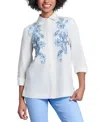 Jones New York Paisley Embroidered Linen Blend Button-up Shirt In Nyc White