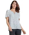 Jones New York Eyelet Embroidered Tie Neck Top In Nyc White