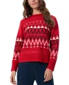 Jones New York Petite Fair Isle Sweater With Scarf In Deep Rouge