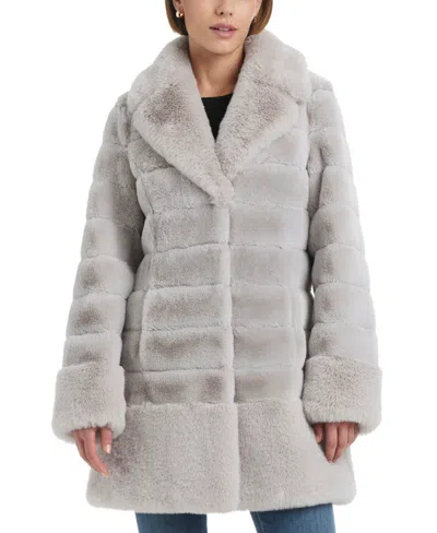 Jones New York Women's Faux-fur Notched Collar Coat In Quiet Grey