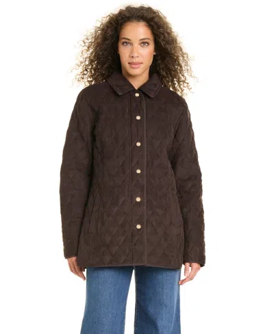 Jones New York Women's Faux Sude Quilted Coat In Brown