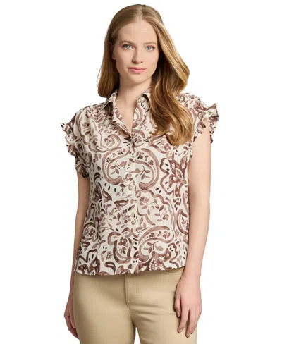 Jones New York Women's Floral Paisley-print Ruffled Top In Multi