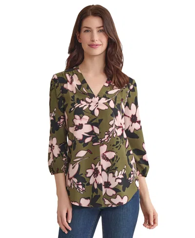 JONES NEW YORK WOMEN'S FLORAL-PRINT 3/4-SLEEVE TOP