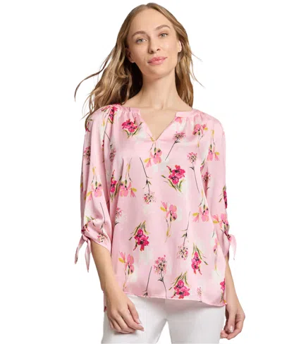 Jones New York Women's Floral-print 3/4-sleeve Top In Pink