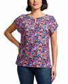 Jones New York Floral Print Keyhole Crepe Top