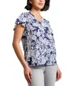 Jones New York Palm Print Flutter Sleeve Top In Multi