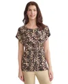 Jones New York Petite Keyhole-neck Short-sleeve Knit Top In Brown