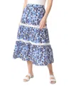 JONES NEW YORK WOMEN'S FLORAL-PRINT LACE-TRIMMED TIERED PULL-ON MIDI SKIRT