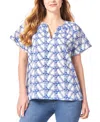 JONES NEW YORK WOMEN'S FLORAL-PRINT SHIRRED-NECK POPOVER BLOUSE