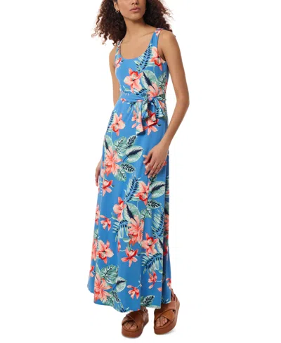 Jones New York Women's Floral-print Sleeveless Maxi Dress In Blue Lagoon