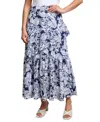 Jones New York Petite Printed Ruffled Maxi Skirt In Blue