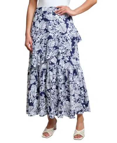 JONES NEW YORK WOMEN'S FLORAL RUFFLE-TRIM MAXI SKIRT