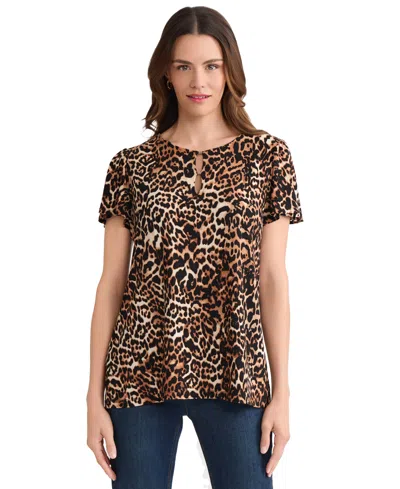 Jones New York Women's Flutter Sleeve Tops In Brown
