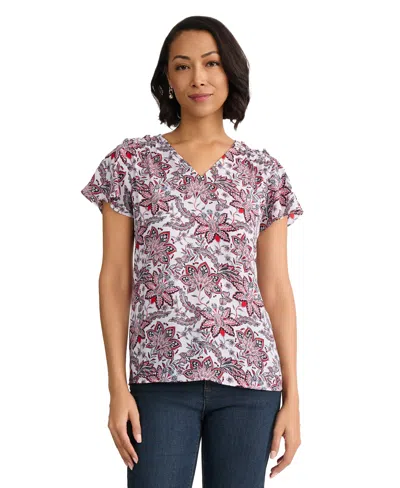 Jones New York Floral Flutter Sleeve Top In Multi