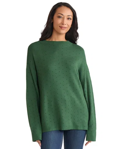 Jones New York Rhinestone Mock Neck Sweater In Green