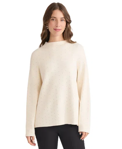 Jones New York Rhinestone Mock Neck Sweater In Neutral