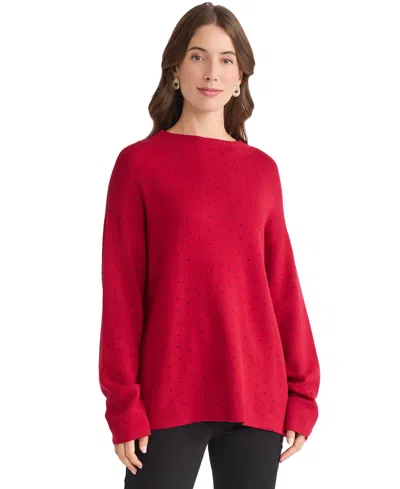 Jones New York Rhinestone Mock Neck Sweater In Red