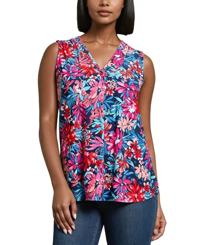 JONES NEW YORK WOMEN'S GARDEN PRINT SLEEVELESS V-NECK TOP