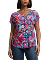 Jones New York Floral Exposed Seam V-neck Top