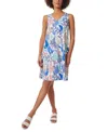 Jones New York Gina Womens Linen Ocean Print Mini Dress In Nyc White,light Sapphire